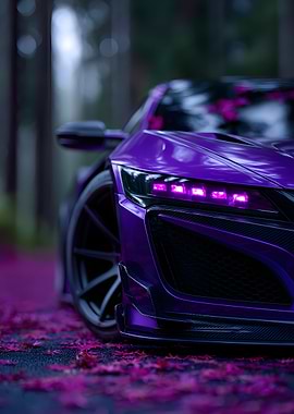 Purple Sports Car in Autumn Leaves