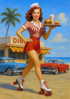 Retro Roller Skating Diner Waitress