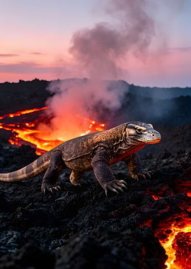 Komodo Dragon near Lava Flow