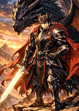 King and Dragon at Sunset