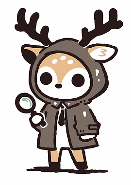 Cute deer detective with magnifying glass