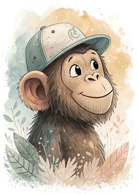 Cute Monkey Wearing a Baseball Cap