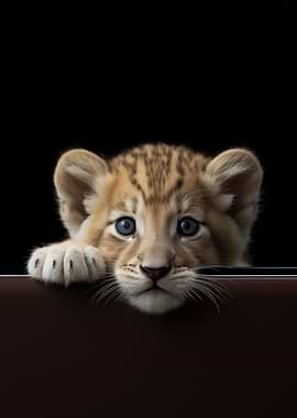 Lion Cub Peeking Over Edge