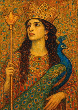 Regal Woman with Peacock and Scepter