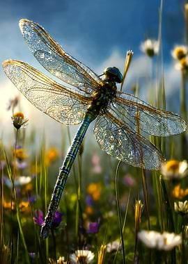 Ethereal Dragonfly Wings Meadow Sunlight