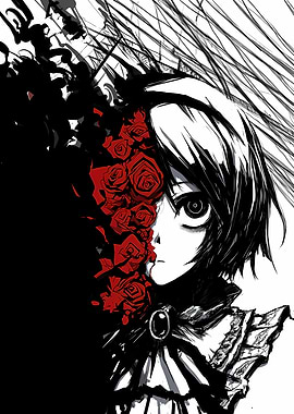 Gothic Girl with Red Roses