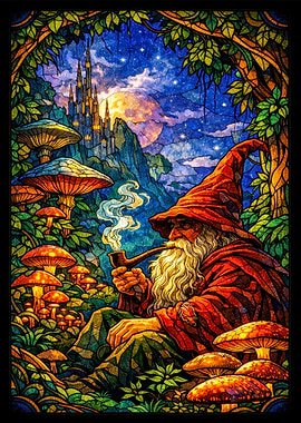 Wizard Smoking Pipe in Enchanted Forest