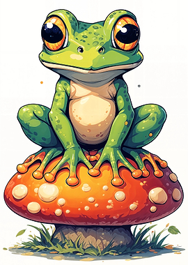 Cute Frog on a Mushroom