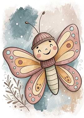 Cute Butterfly Character in Winter Attire