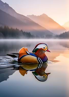 Mandarin Duck on Misty Lake