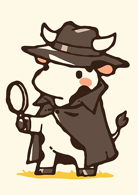 Detective Cow with Magnifying Glass