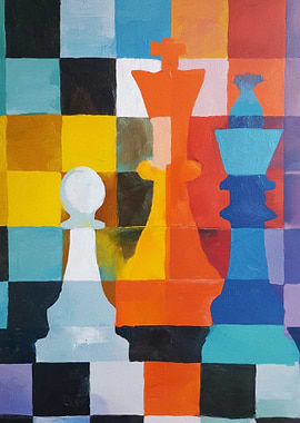 Abstract Chess Pieces on Colorful Board