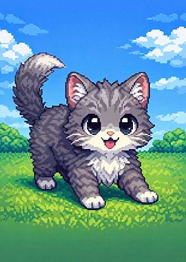 Pixel Art Kitten in a Field