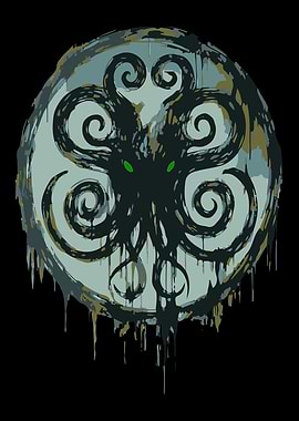 Cthulhu Tentacle Emblem with Green Eyes