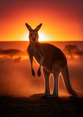 Kangaroo silhouetted against sunset