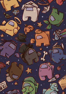 Among Us Characters with Hats and Accessories