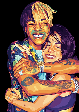 Couple Hugging in Pop Art Style