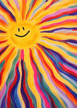 Happy Sun with Colorful Rays