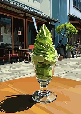 Matcha soft serve ice cream parfait