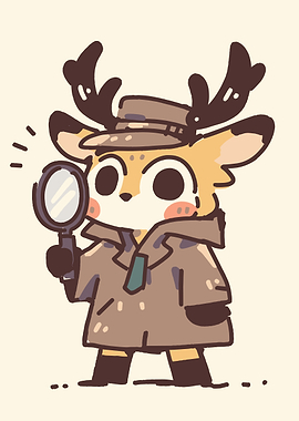 Cute Deer Detective with Magnifying Glass