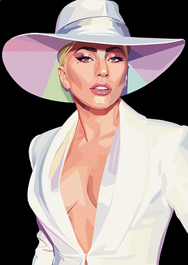 Lady Gaga in White Suit and Hat