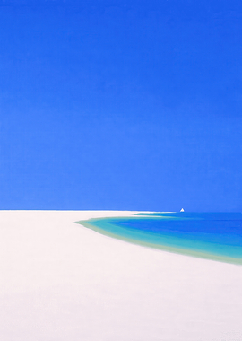 Minimalist Beach Scene with Sailboat