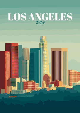 Los Angeles Skyline Vintage Poster