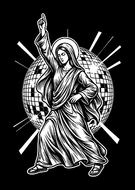 Dancing Virgin Mary with Disco Ball