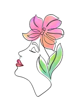 One Line Art Woman with Flower