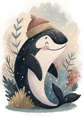 Cute Orca Whale in Winter Hat