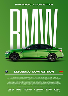 BMW M3 G80 LCI Competition Car Poster