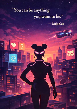 Cyberpunk Cityscape with Inspirational Quote