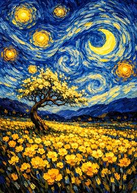 Starry Night Field of Flowers