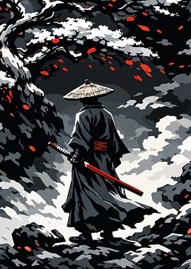 Samurai Warrior in a Dark Forest