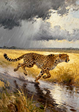 Cheetah Running in the Rain