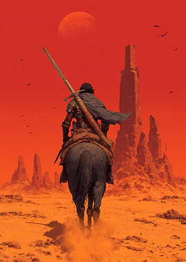 Warrior on Horseback in Desert Landscape