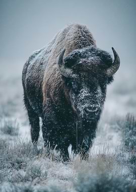 Bison in a Snowy Landscape