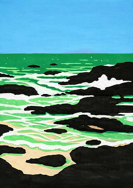 Coastal Rocks and Green Ocean Waves