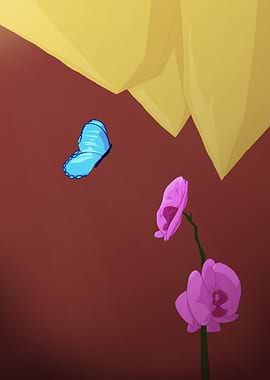 Blue Butterfly and Pink Orchids