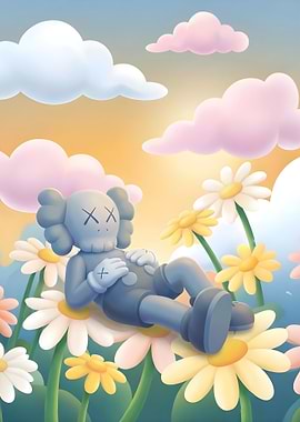 KAWS Companion Relaxing in a Field of Daisies