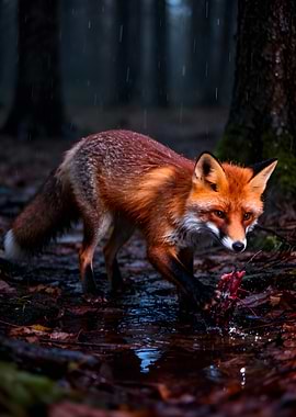 Fox in the rain