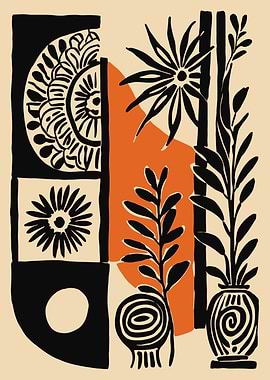 Abstract Botanical Illustration with Geometric Shapes