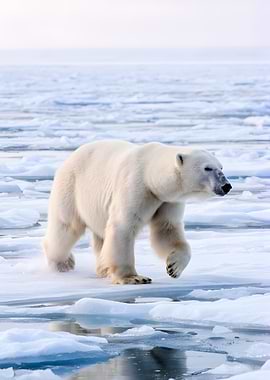 Polar Bear Walking on Ice