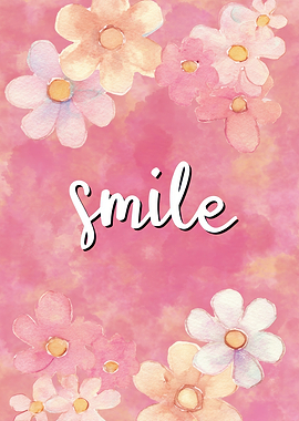 Watercolor Flowers with 'Smile' Text