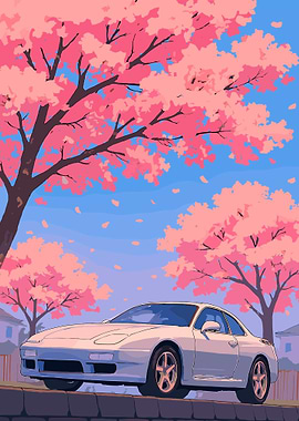 Japanese Sport Car Cherry Blossom Trees