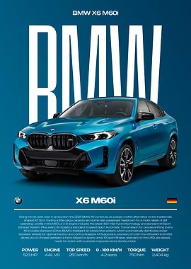 BMW X6 M60i Car Poster