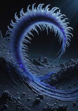 Bioluminescent Alien Ring Over a Cratered Lunar Plain