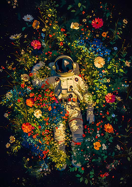Astronaut in a Field of Flowers