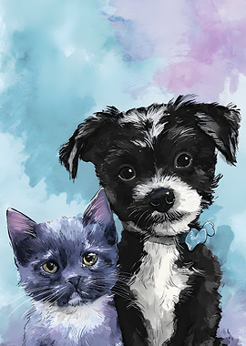 Cute Kitten and Puppy Portrait