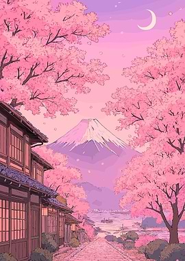 Japanese street cherry blossom trees